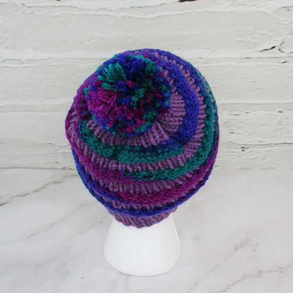 Duncan Street Designs Purple Power Hand Knit Beanie Hat - Picture 3 of 7
